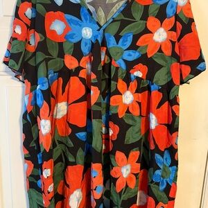 SHEIN Curve Floral Dress with Blue and Orange Accents